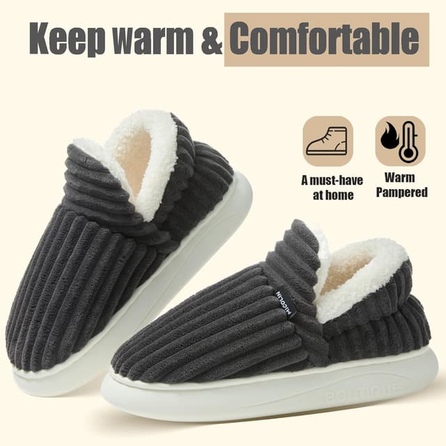 Detalle 1 de Misolin Women’s Cloud Bootie Corduroy Slippers with Memory Foam & Anti-Slip Sole (Indoor/Outdoor)