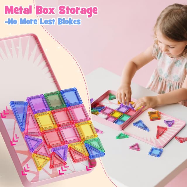 Detalle de iburge magnetische Bausteine Reisespielzeug – 60-teiliges Mini-Set in Metallbox, für Kinder ab 3 Jahren