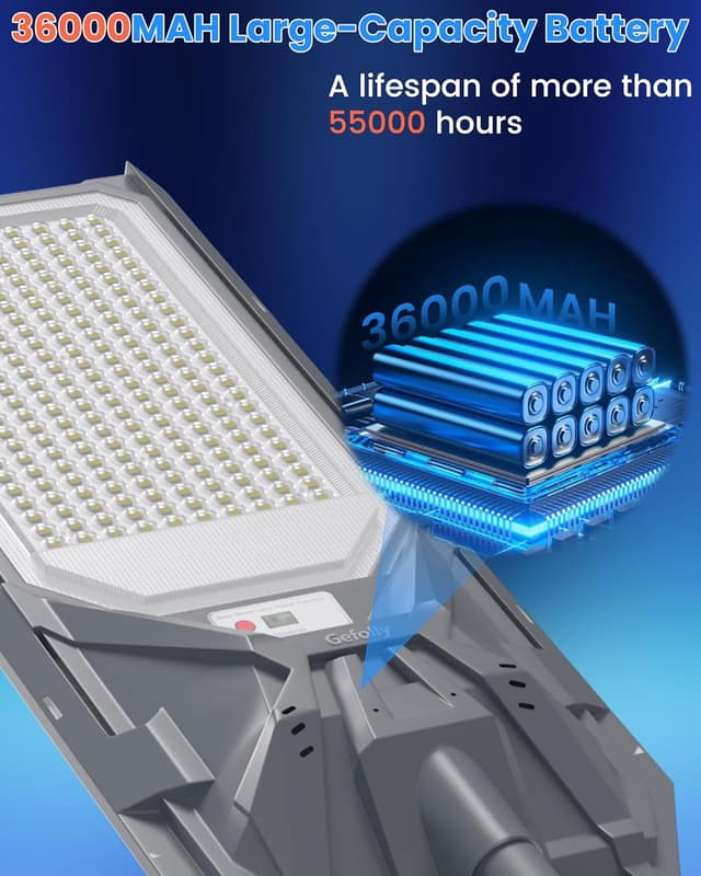 Detalle 2 de Gefolly SL-9000W lampione solare LED da esterno IP67 con telecomando e sensore di movimento