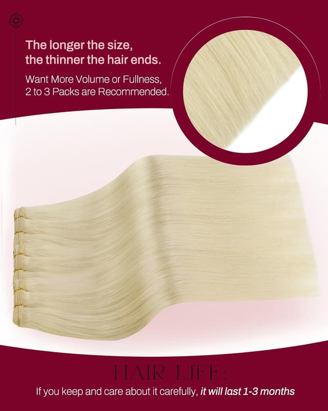 Detalle de Moresoo Double Weft Blonde Remy Human Hair Sew-In Extensions (Golden/Platinum Blonde #60) — 24 inch, 100g per pack