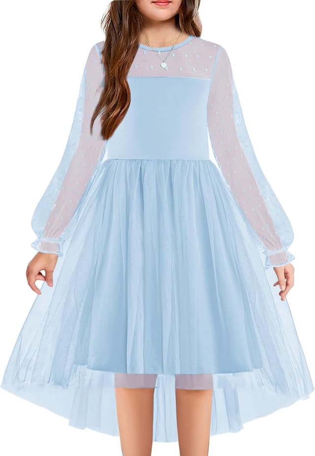 Detalle de Arshiner Girls Contrast Mesh High-Low Dress 🎀