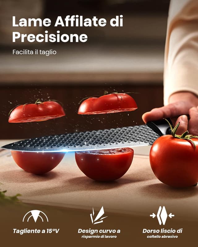 Detalle de Denkich set coltelli da cucina da 7 pezzi con blocco e affilatore integrato