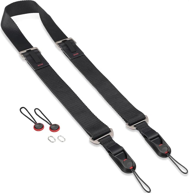 Detalle de Sunya Kameragurt mit Schnellverschluss aus Nylon, einhändige Längeneinstellung (max. 90 kg, Schwarz)
