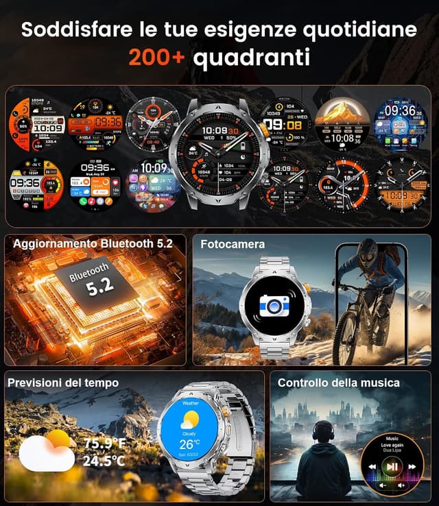 Thumbnail 6 de SUNKTA smartwatch intelligente militare da uomo con batteria 1000 mAh e schermo 1,7" HD