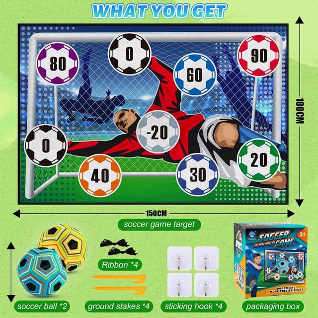 Detalle de Kids 2-in-1 Soccer Ball & Sandbag Throwing Game Set with Velcro Balls and Foldable Flannel Goals