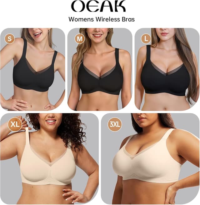 Detalle de OEAK Women’s Wireless Jelly Bras (V Mesh) Wireless Bralette T‑Shirt Bra with Removable Pads
