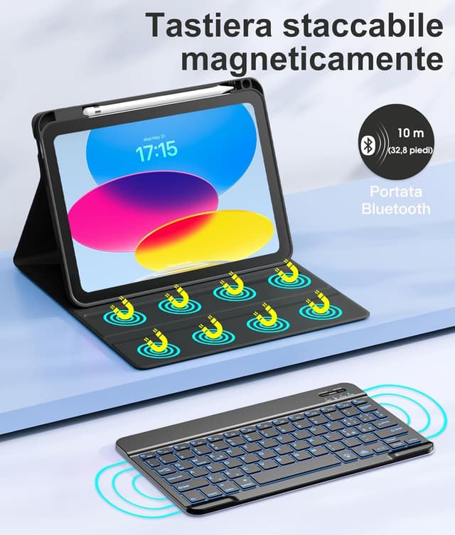 Thumbnail 3 de Vobafe Cover iPad A16 con tastiera illuminata 7 colori e penna per 11"