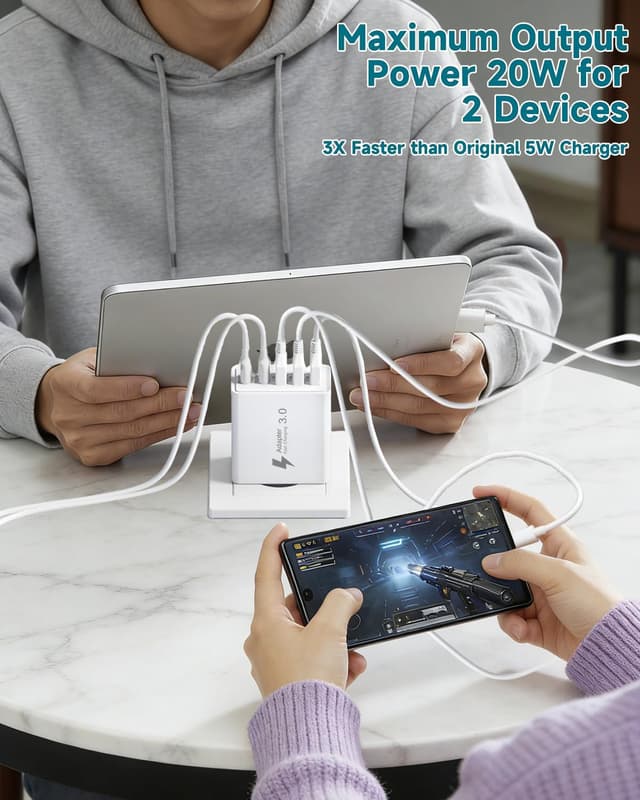 Thumbnail 6 de Caricatore USB-C rapido 50W multiplo a 5 porte (USB-C + USB) per iPhone, Samsung e altro