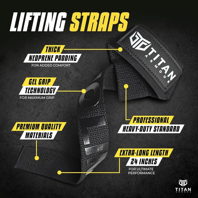 Detalle 2 de Titan Armour Weight Lifting Straps – Extra-Long Neoprene Padded Heavy-Duty Gym Straps for Deadlifts