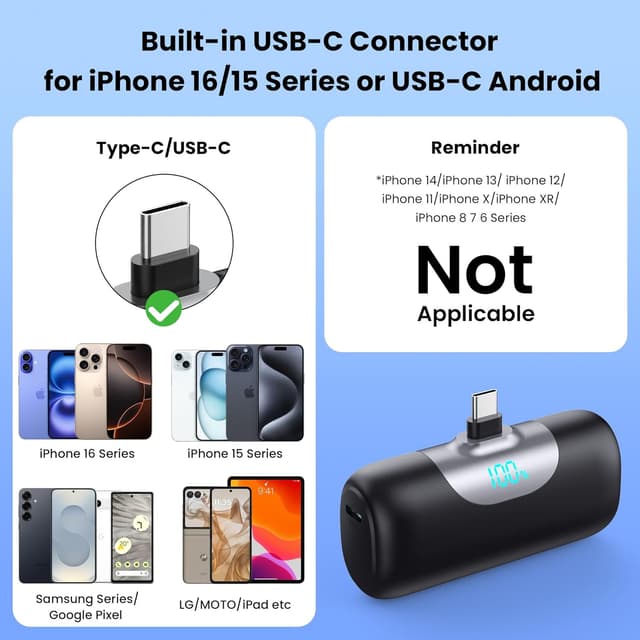 Thumbnail 2 de Mini Power Bank 5500mAh USB-C cargador portátil