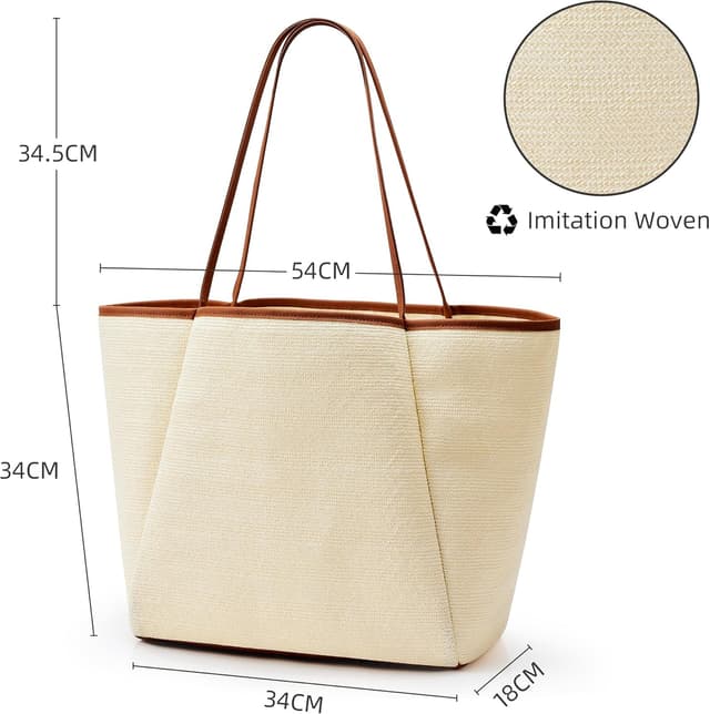 Thumbnail 5 de KALIDI Straw Tote Beach Bag – striped shoulder handbag with zip closure and inner pocket