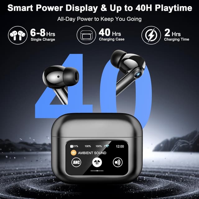 Thumbnail 5 de buwy Bluetooth Kopfhörer mit Touch-LED-Display, ANC+ENC und IP7 Schutz (40 Std., Schwarz)