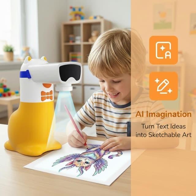 Detalle de Yoturetoys KI Zeichenprojektor für Kinder – smarte Malmaschine mit Foto-zu-Skizze & Sprachausgabe (Mint)