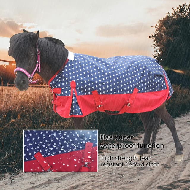 Detalle de Leberna Pony Turnout Rug 1200D Waterproof Lightweight Rain Sheet (No Fill) – Star, 3'0