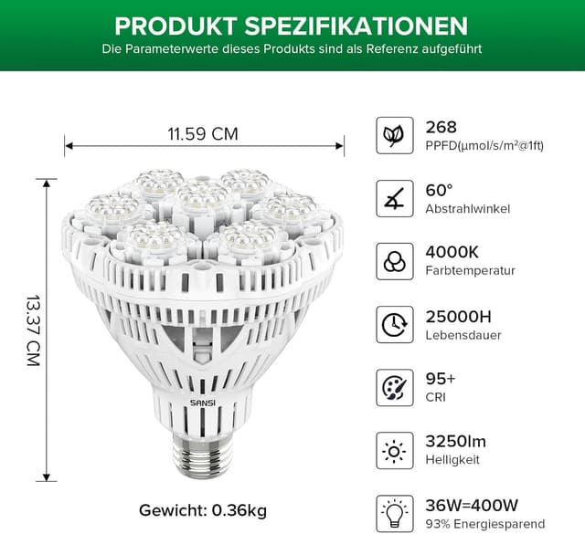 Thumbnail 4 de SANSI 36W LED Pflanzenlampe Vollspektrum Ø11,5 cm