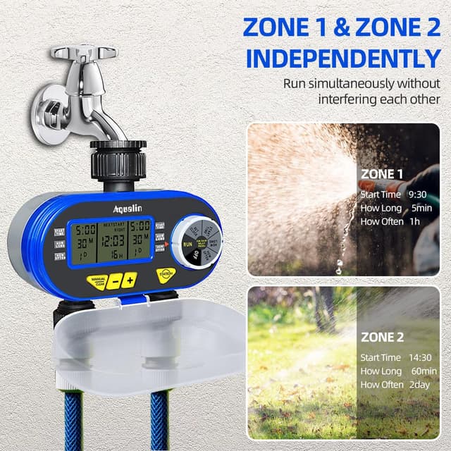 Detalle 2 de Aqualin timer per irrigatori con 2 uscite, due valvole programmabili e Rain Delay