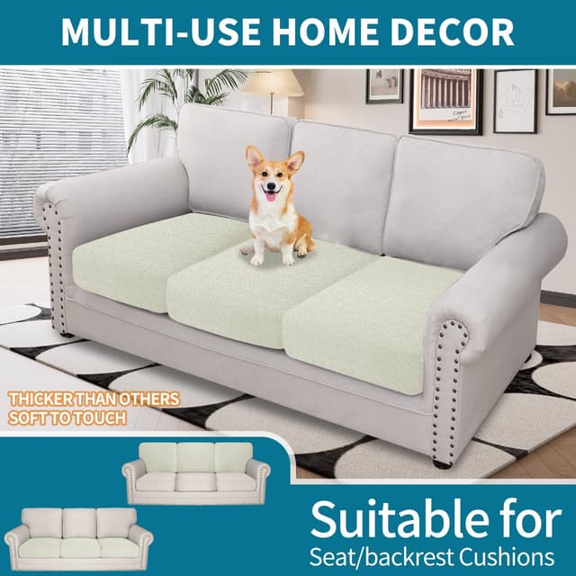 Detalle 2 de YSTELLAA Copriseduta Divano elasticizzato universale, 1 posto da 3 pezzi beige (fodera antiscivolo lavabile)