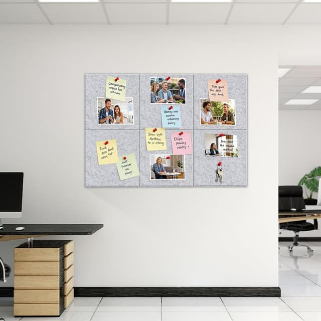 Detalle de DASIAUTOEM Filz Pinnwand-Set (6 Stück) 30 x 30 cm – Kork-/Kleidboard-Optik für Büro, Schule & Zuhause (Silbergrau)
