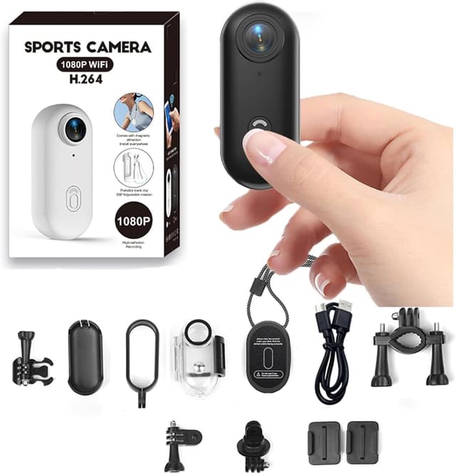 Detalle de Mini Action Kamera 1080P Körperkamera wasserdicht mit WLAN-App, Magnet- und 360°-Clip