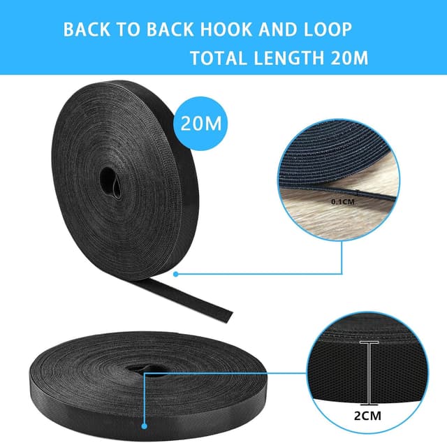 Thumbnail 6 de Gemi 20 m Klettband (20 mm) als Kabelbinder, zuschneidbar und wiederverwendbar – schwarz