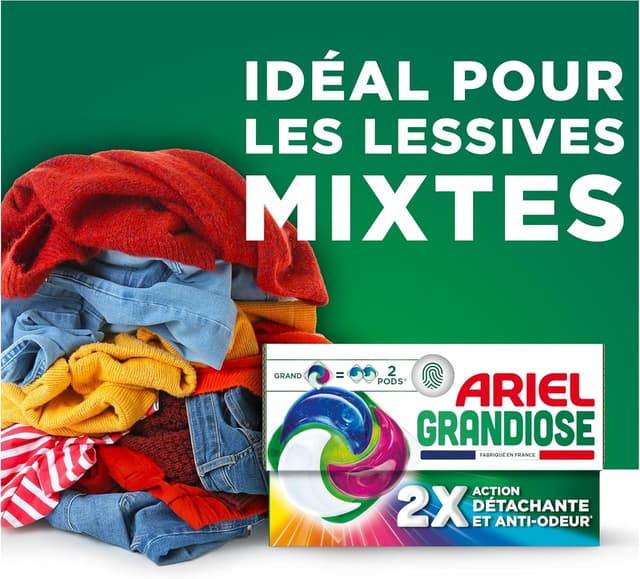 Detalle de Ariel Grandiose PODS Couleurs Éclatantes – Lessive en capsules pour 60 lavages (4 x 15)