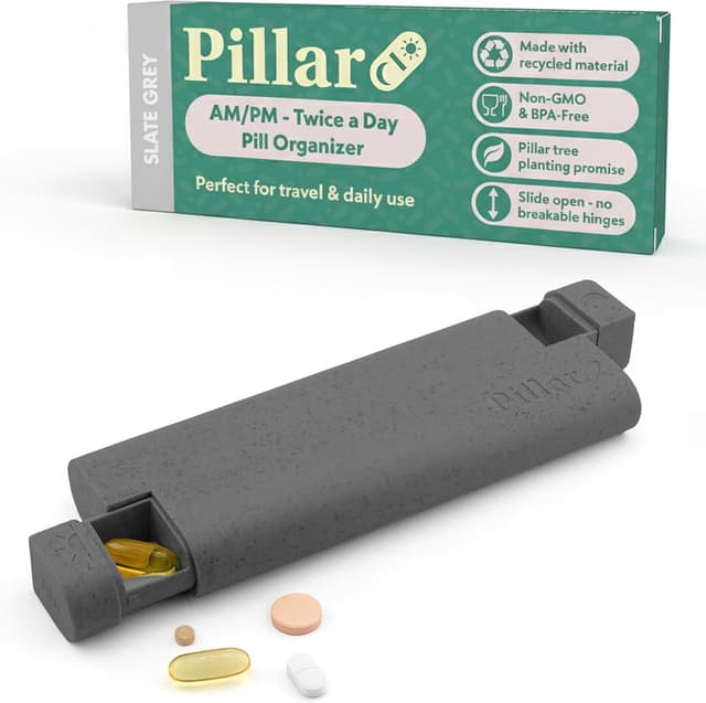 Detalle de Pillar AM/PM Pill Organiser (7 Day, 2 Times a Day) – Slate Grey, 14 compartments