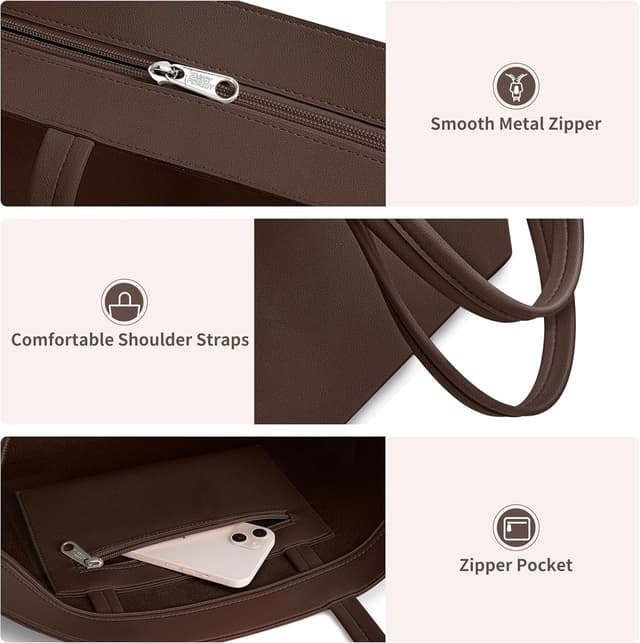 Detalle de KALIDI Large Tote Bag for Women with Zipper – Waterproof PU shoulder work bag