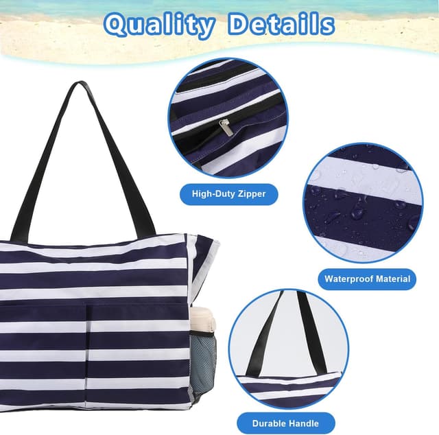 Detalle de TAHAVICE Strandtasche Damen XXL mit Reißverschluss – wasserabweisende Badetasche mit vielen Fächern