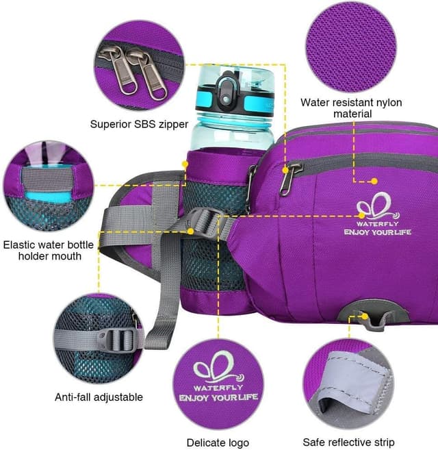 Detalle de WATERFLY Gürteltasche mit Flaschenhalter und verstellbarem Gurt – wasserdicht zum Wandern, Reisen & Hundetraining