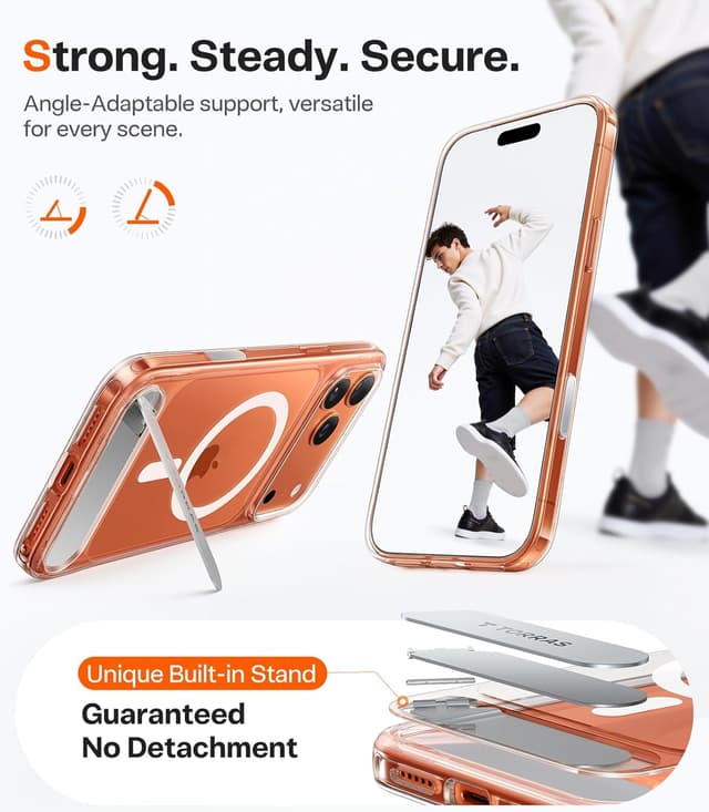 Detalle de TORRAS Strong Magnetic & Seamless Stand Case for iPhone 17 Pro (MagSafe + MIL-STD-810H protection)