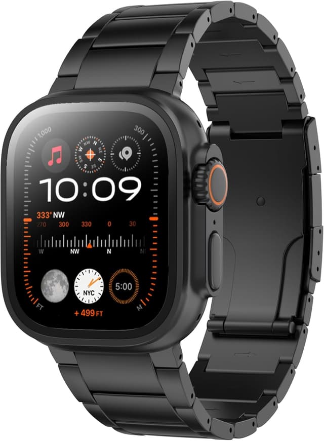 Detalle de LULULOOK Titanium Strap for Apple Watch Ultra (Ultra 3/Ultra 2, 49mm & Ultra 46mm/45mm), Black folding clasp