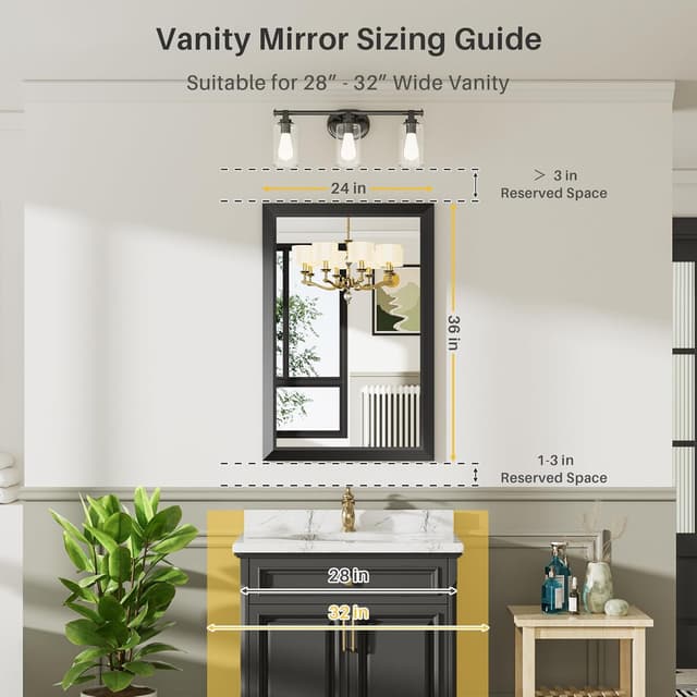 Detalle 2 de Briivue 24x36 Black Bathroom Mirror (24x36 Inch) with Thick Metal Frame and Anti-Rust Design