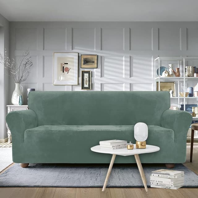 Detalle de Ystyle Copridivano in velluto per 3 posti con braccioli: copridivano universale antigraffio antiscivolo in verde chiaro