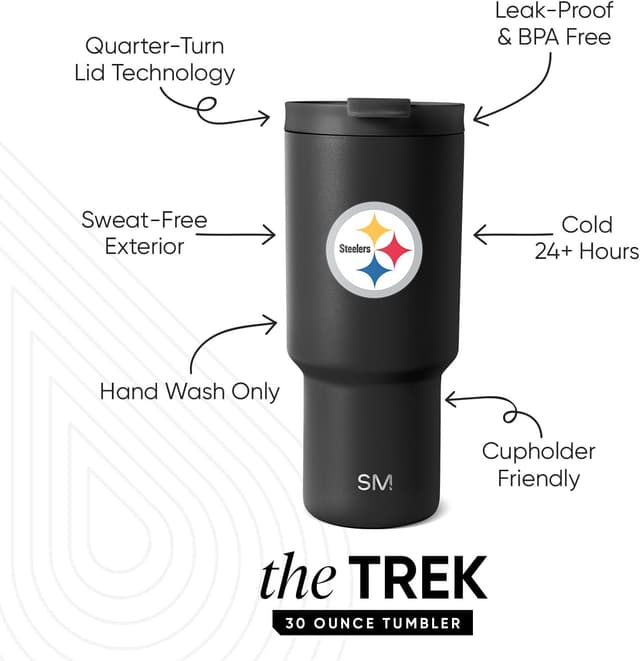Detalle de Simple Modern 30 oz Tumbler with Flip Lid and Straw Lid (Pittsburgh Steelers Licensed)