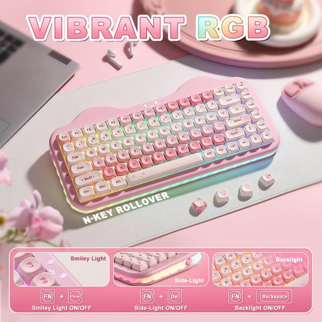 Thumbnail 6 de YUNZII C75 Wireless Mechanical Keyboard (75% Hot-Swappable, Gasket, BT5.0/2.4G/USB-C) – Pink Candy Linear