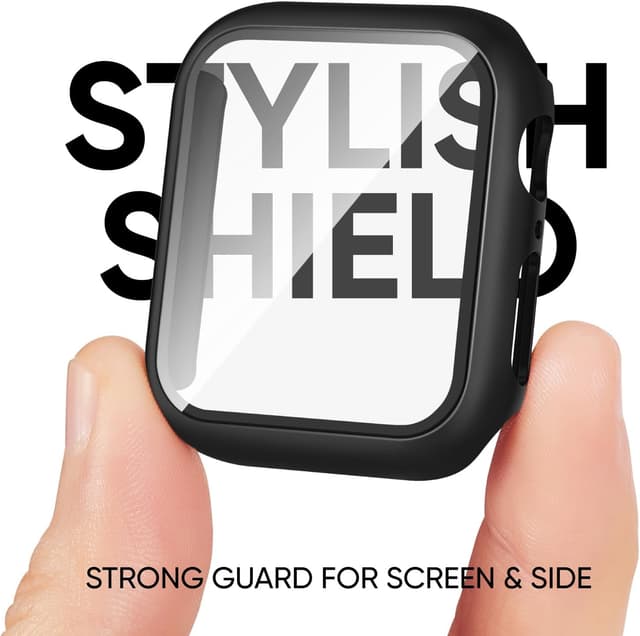 Detalle de Joehwerr 3-in-1 silicone sports strap + protective case with 9H tempered glass for Apple Watch (Series 11/10, 42mm) – Black