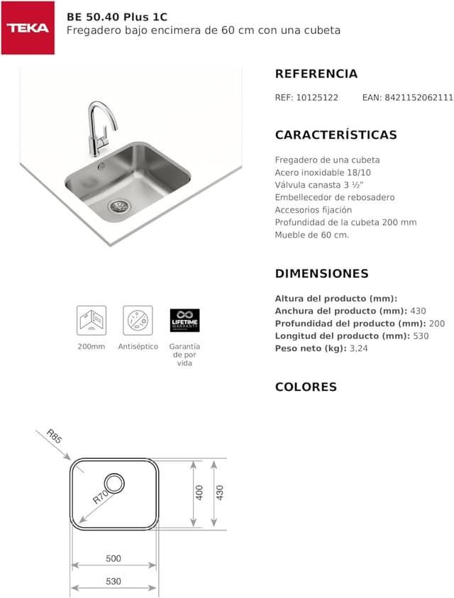 Thumbnail 6 de Teka BE 50.40 Plus 1C - Fregadero Acero Inoxidable 🥄