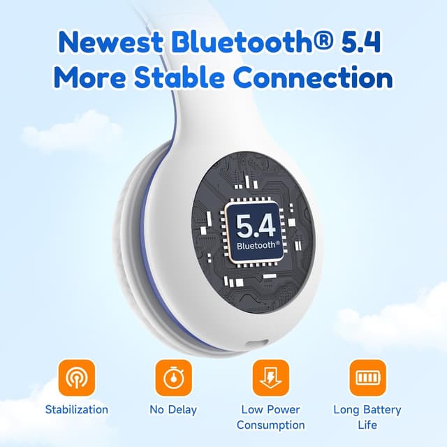 Detalle de EarFun Bluetooth-Kopfhörer für Kinder (85/94 dB) mit HD-Mikrofon, bis zu 40 Std. Akku und faltbarem Design – Weiß