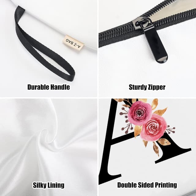 Detalle de Personalisierte Kosmetiktasche A-Z BAG für Damen mit Initialen, Kulturtasche mit A–Z Buchstaben (M)
