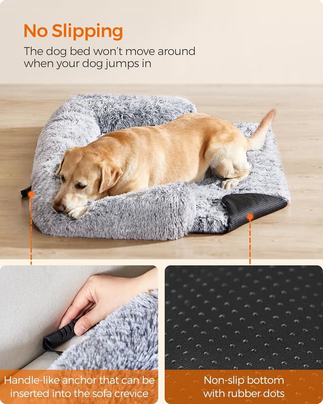 Detalle de Feandrea FluffyHug XXL Dog Sofa Bed with waterproof cover, grey ombré (122 x 95 x 18 cm)