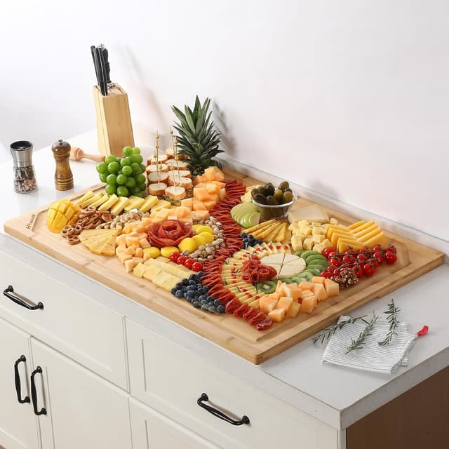 Thumbnail 6 de HIWARE 36 x 24 Extra Large Bamboo Cutting Board with Juice Groove & Handle