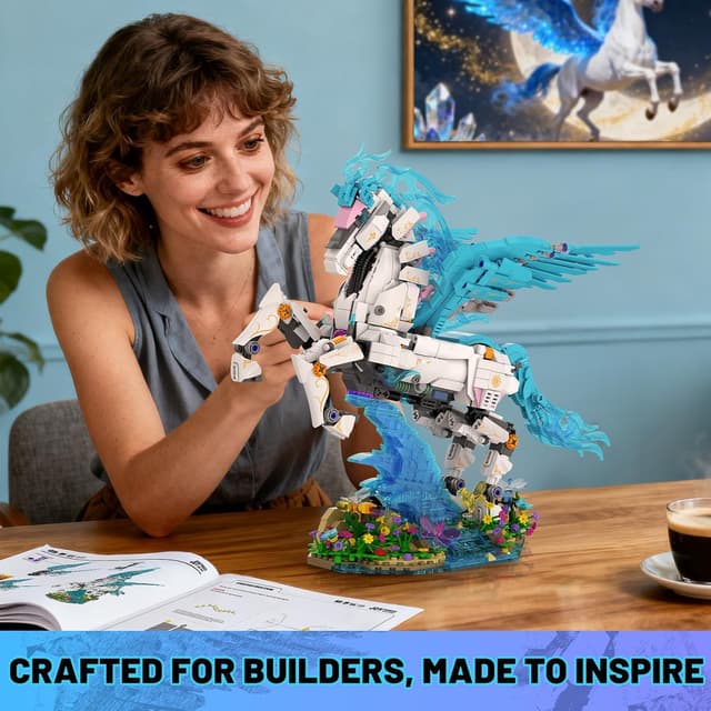 Detalle de JMBricklayer Pegasus 70015 building toy set with light (1,615-piece flying horse model)