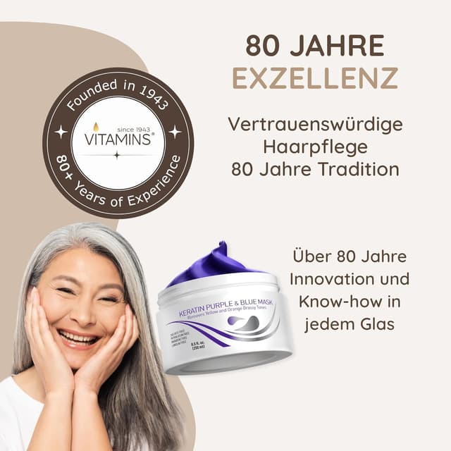 Detalle de Vitamins Keratin Haarkur Silber Haar Maske – Shiny Hair Haarmaske für blondiertes, geschädigtes Haar