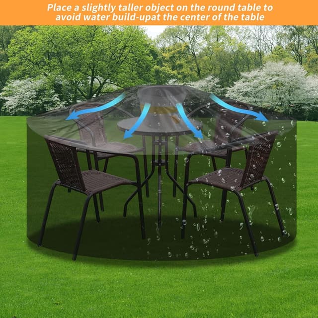 Detalle 2 de RICHIE Round Garden Furniture Cover – Waterproof, UV Resistant, Windproof Round Patio Table Set Cover (200x80cm)
