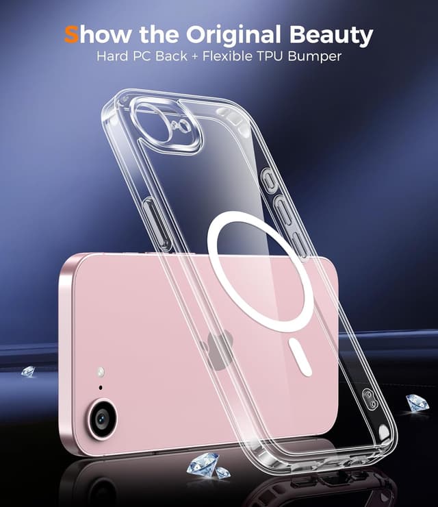 Detalle de Qasyfanc Magnetic Clear Case for iPhone 17e/16e with Tempered Glass Screen Protectors