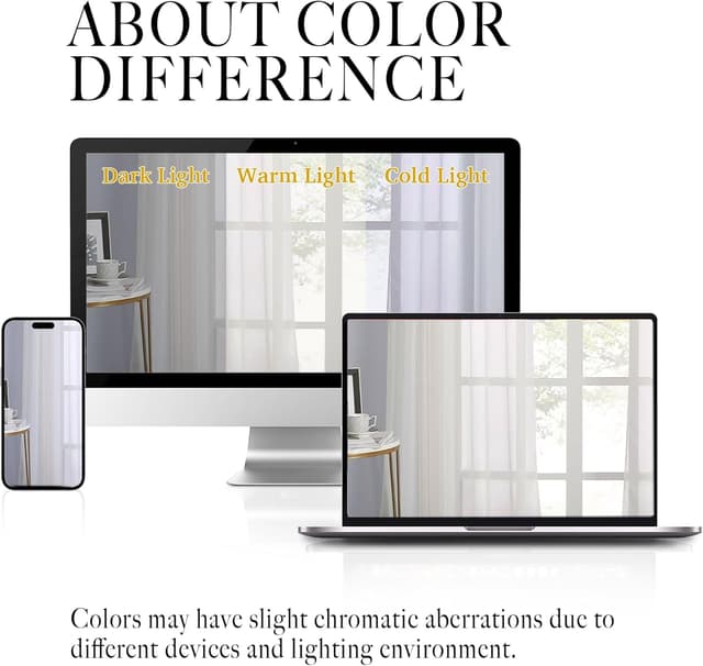 Detalle 2 de NICETOWN Patio Door Sheer Curtains (2 Panels), 96-inch Length Ring Top Voile, Beige, 54-inch Wide