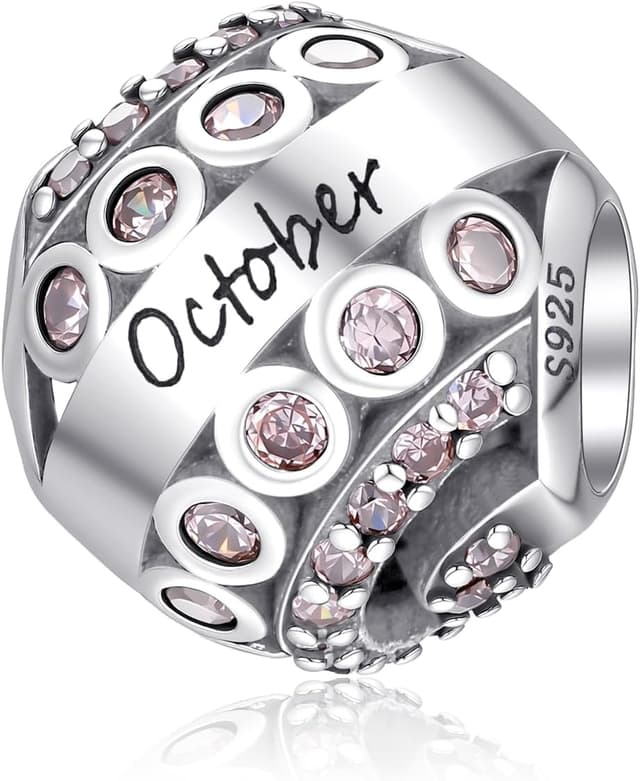 Detalle de LMLMECREA Geburtsstein-Charms Anhänger aus 925 Sterling Silber für Europäische Armbänder (Oktober) mit Zirkonia