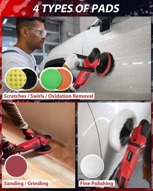 Detalle 2 de AVID POWER Car Buffer Polisher Rotary Waxer Kit (6 Variable Speed, 1000–3500 RPM) with 6-inch & 7-inch Backing Plates