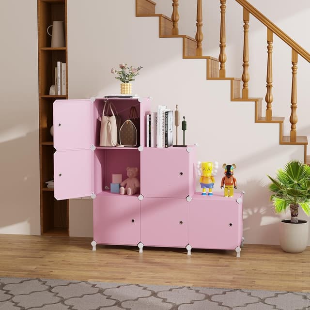 Detalle de ATTDETJL 6-Cube Storage Unit with Doors (Pink) — 30x30x30cm compartment organiser