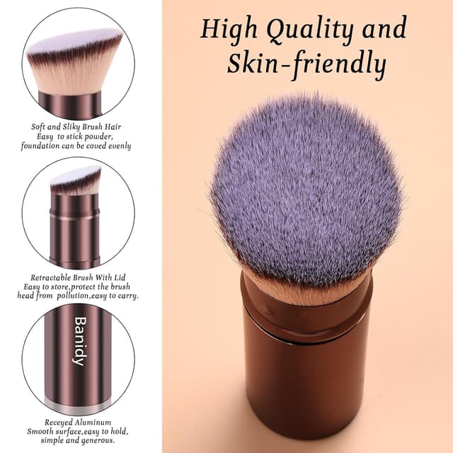 Detalle 2 de Retractable Kabuki Makeup Brush Travel Cover for Foundation, Powder, Blush, Bronzer (Cruelty-Free, Brown)
